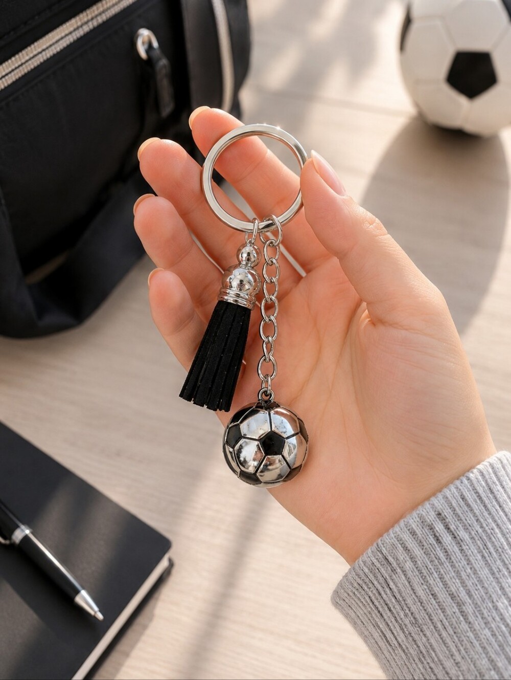 2 For $15 | Soccer Ball Keychain with Black Tassel | Handcrafted By Me